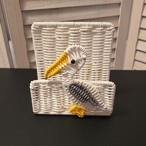 White Wicker Pelican Napkin Holder